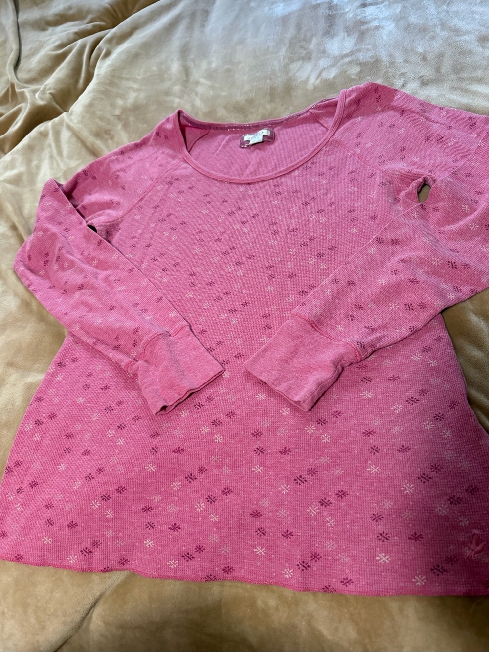 aerie Pink Waffle Knit Long Sleeve Top Women’s Large